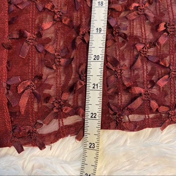 Kenar Wine Colored Ribboned Semi Sheer Blouse, Size 10. - Picture 9 of 10